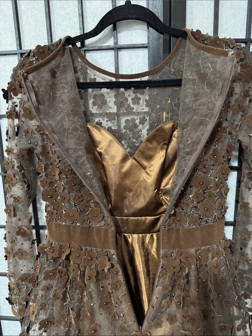 Mac Duggal Brown Embellished Velvet Trim A-Line Midi Dress | Size 2 | NWOT - Picture 13 of 14